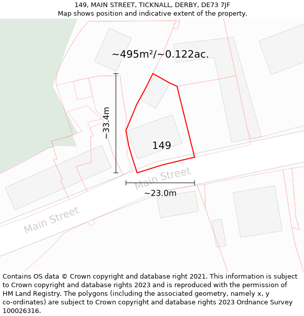 149, MAIN STREET, TICKNALL, DERBY, DE73 7JF: Plot and title map