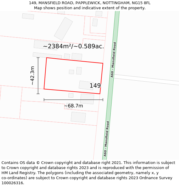 149, MANSFIELD ROAD, PAPPLEWICK, NOTTINGHAM, NG15 8FL: Plot and title map