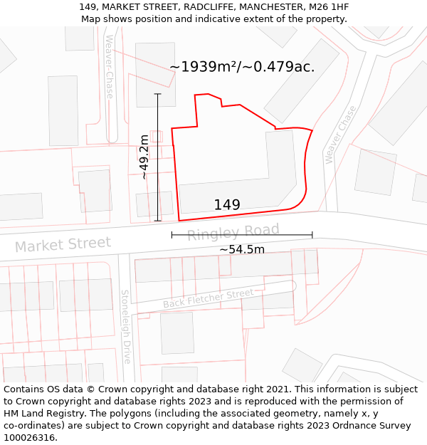 149, MARKET STREET, RADCLIFFE, MANCHESTER, M26 1HF: Plot and title map