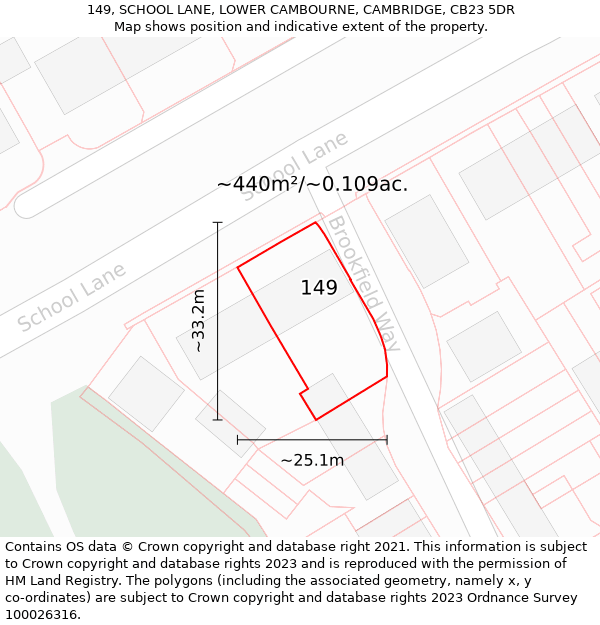 149, SCHOOL LANE, LOWER CAMBOURNE, CAMBRIDGE, CB23 5DR: Plot and title map