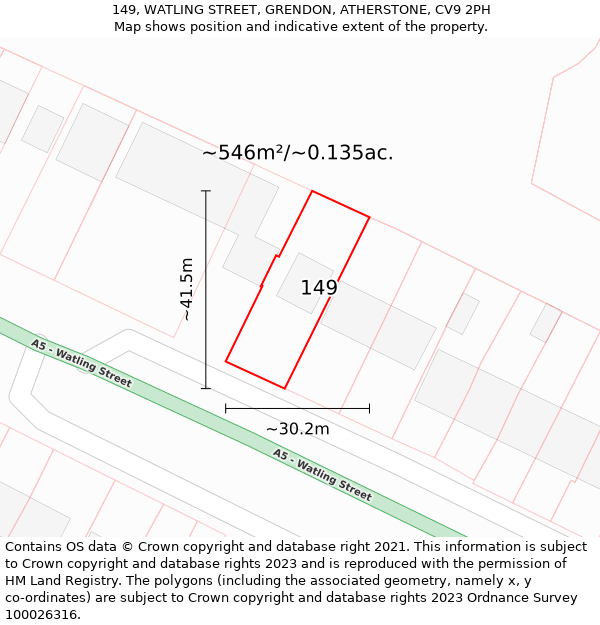 149, WATLING STREET, GRENDON, ATHERSTONE, CV9 2PH: Plot and title map