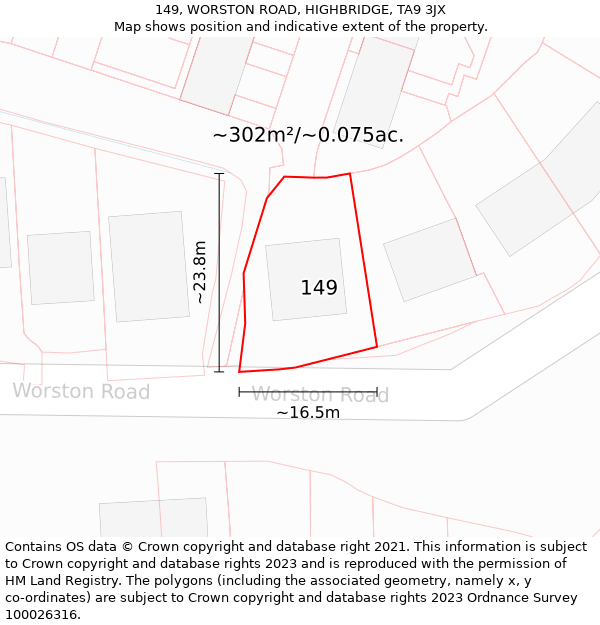 149, WORSTON ROAD, HIGHBRIDGE, TA9 3JX: Plot and title map