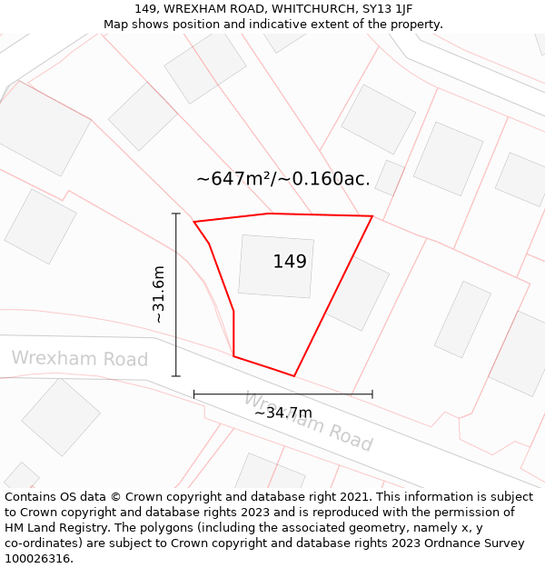 149, WREXHAM ROAD, WHITCHURCH, SY13 1JF: Plot and title map