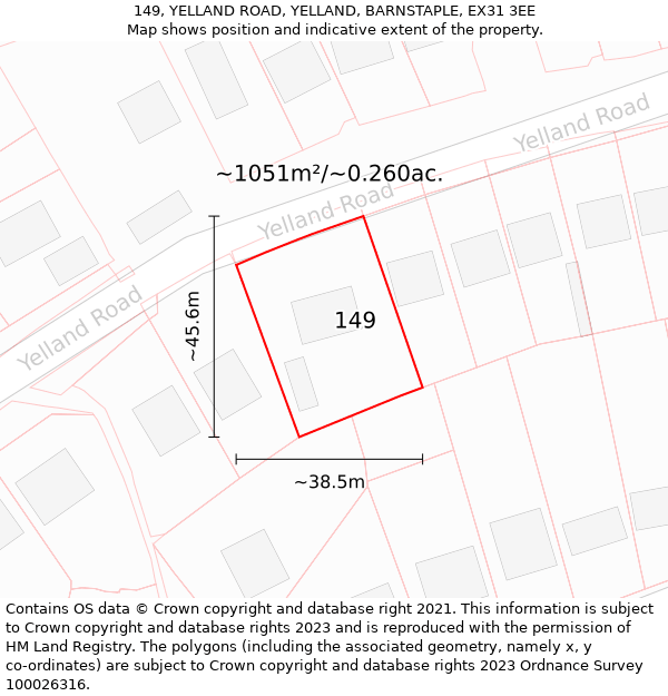 149, YELLAND ROAD, YELLAND, BARNSTAPLE, EX31 3EE: Plot and title map