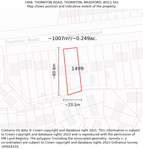 1499, THORNTON ROAD, THORNTON, BRADFORD, BD13 3AS: Plot and title map