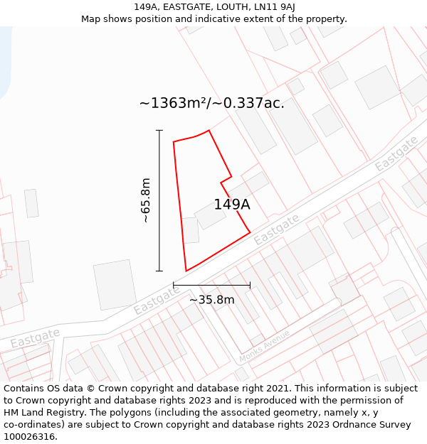 149A, EASTGATE, LOUTH, LN11 9AJ: Plot and title map