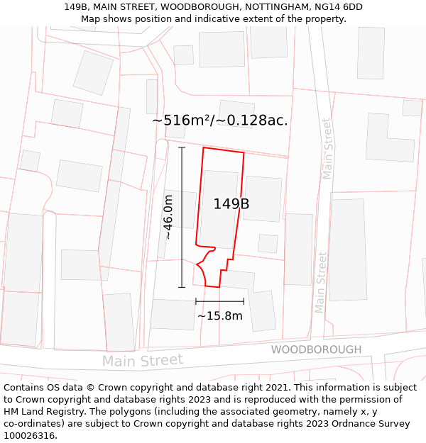 149B, MAIN STREET, WOODBOROUGH, NOTTINGHAM, NG14 6DD: Plot and title map