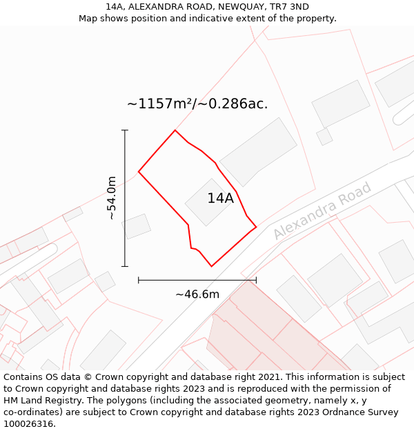 14A, ALEXANDRA ROAD, NEWQUAY, TR7 3ND: Plot and title map