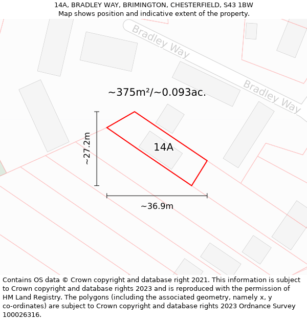 14A, BRADLEY WAY, BRIMINGTON, CHESTERFIELD, S43 1BW: Plot and title map