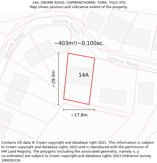 14A, DROME ROAD, COPMANTHORPE, YORK, YO23 3TG: Plot and title map