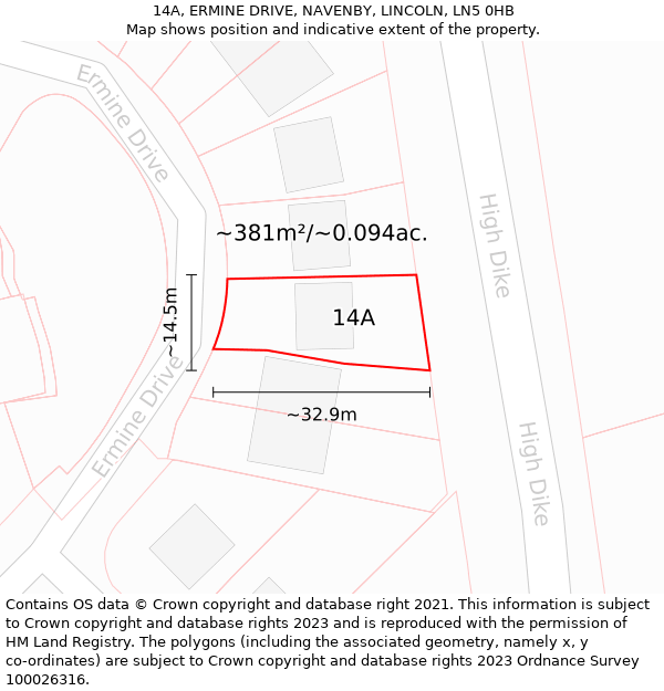 14A, ERMINE DRIVE, NAVENBY, LINCOLN, LN5 0HB: Plot and title map