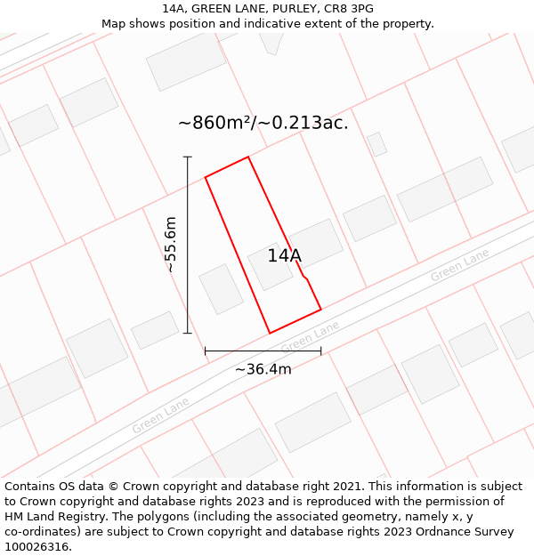 14A, GREEN LANE, PURLEY, CR8 3PG: Plot and title map