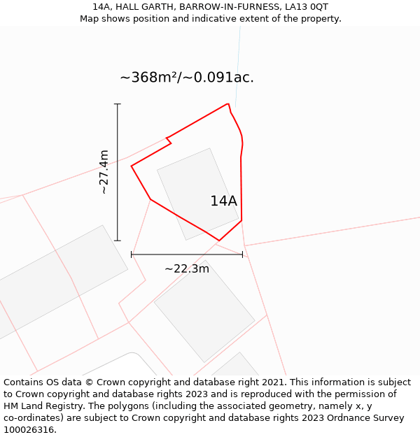 14A, HALL GARTH, BARROW-IN-FURNESS, LA13 0QT: Plot and title map