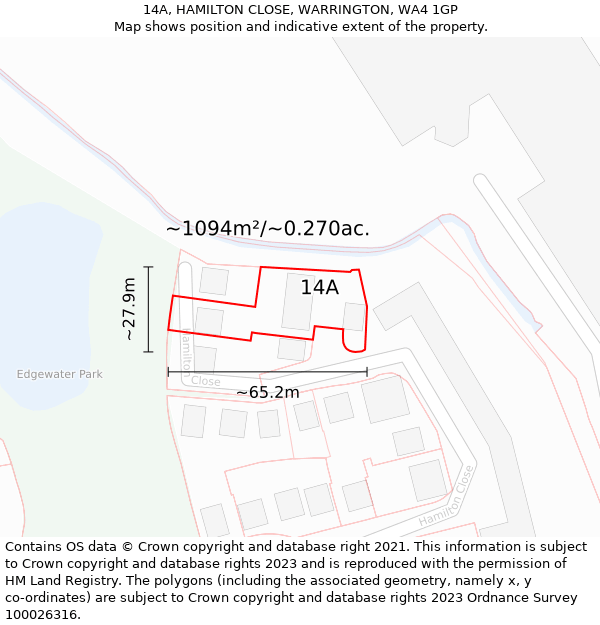 14A, HAMILTON CLOSE, WARRINGTON, WA4 1GP: Plot and title map