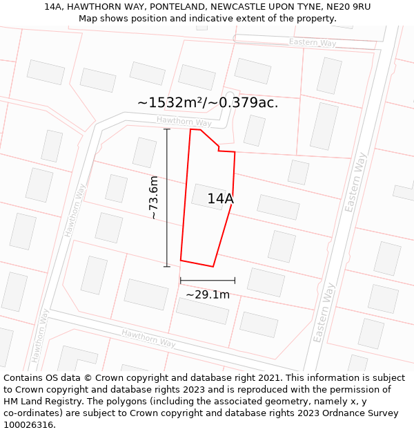 14A, HAWTHORN WAY, PONTELAND, NEWCASTLE UPON TYNE, NE20 9RU: Plot and title map