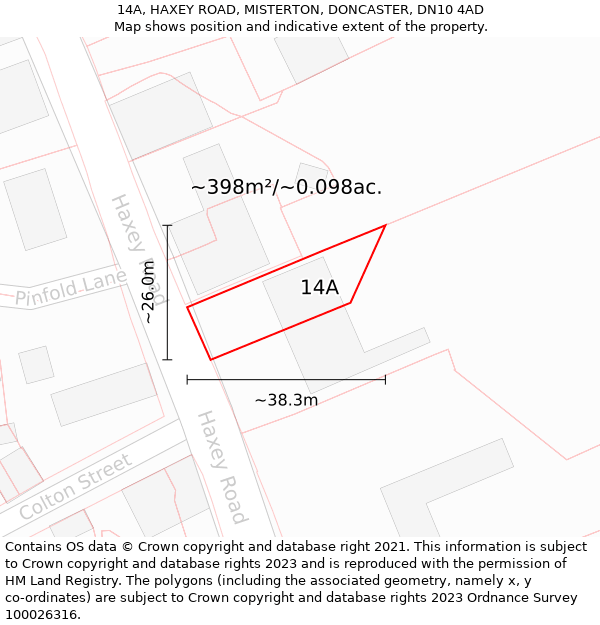 14A, HAXEY ROAD, MISTERTON, DONCASTER, DN10 4AD: Plot and title map