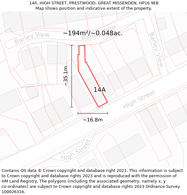 14A, HIGH STREET, PRESTWOOD, GREAT MISSENDEN, HP16 9EB: Plot and title map