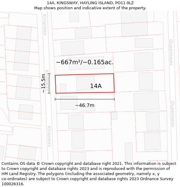 14A, KINGSWAY, HAYLING ISLAND, PO11 0LZ: Plot and title map