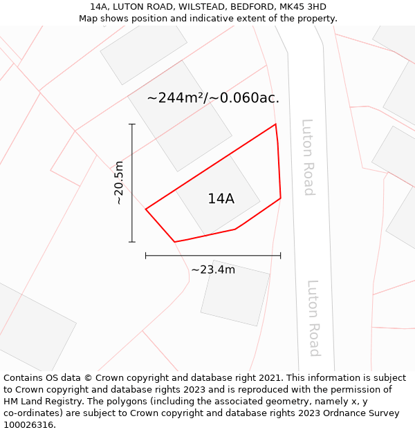 14A, LUTON ROAD, WILSTEAD, BEDFORD, MK45 3HD: Plot and title map