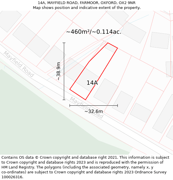 14A, MAYFIELD ROAD, FARMOOR, OXFORD, OX2 9NR: Plot and title map