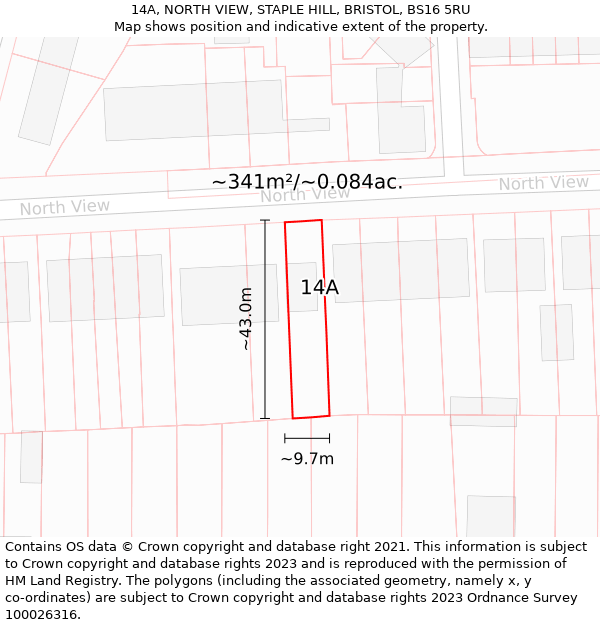 14A, NORTH VIEW, STAPLE HILL, BRISTOL, BS16 5RU: Plot and title map