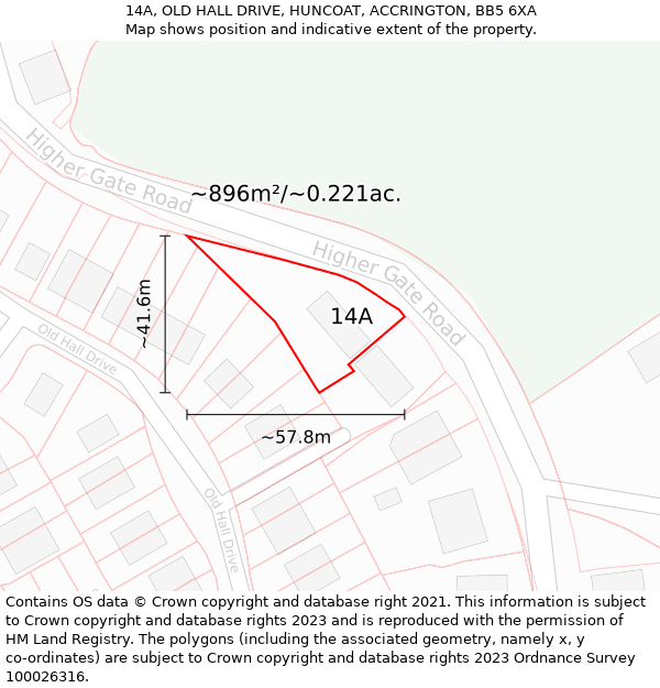 14A, OLD HALL DRIVE, HUNCOAT, ACCRINGTON, BB5 6XA: Plot and title map