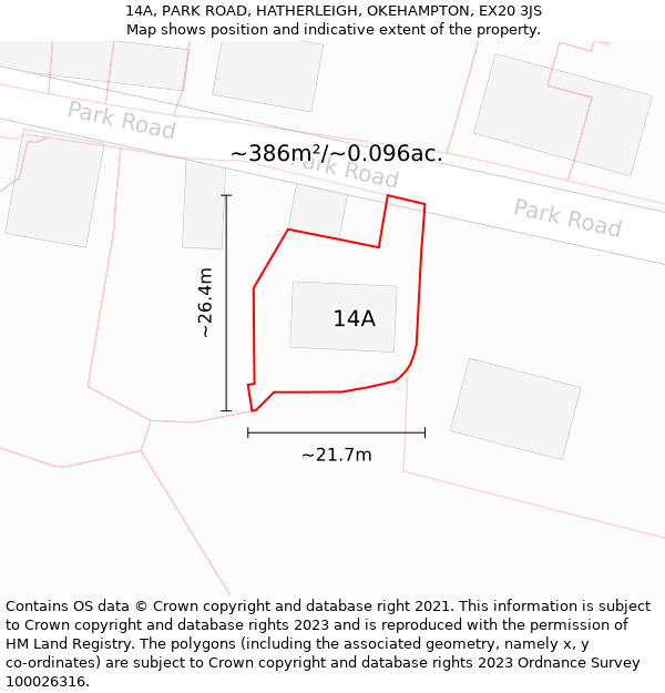 14A, PARK ROAD, HATHERLEIGH, OKEHAMPTON, EX20 3JS: Plot and title map