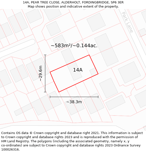 14A, PEAR TREE CLOSE, ALDERHOLT, FORDINGBRIDGE, SP6 3ER: Plot and title map