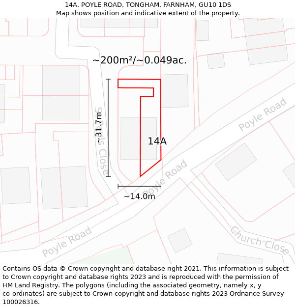 14A, POYLE ROAD, TONGHAM, FARNHAM, GU10 1DS: Plot and title map