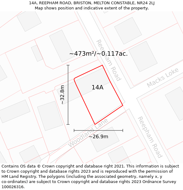 14A, REEPHAM ROAD, BRISTON, MELTON CONSTABLE, NR24 2LJ: Plot and title map