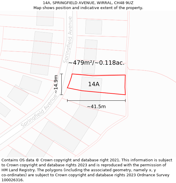 14A, SPRINGFIELD AVENUE, WIRRAL, CH48 9UZ: Plot and title map