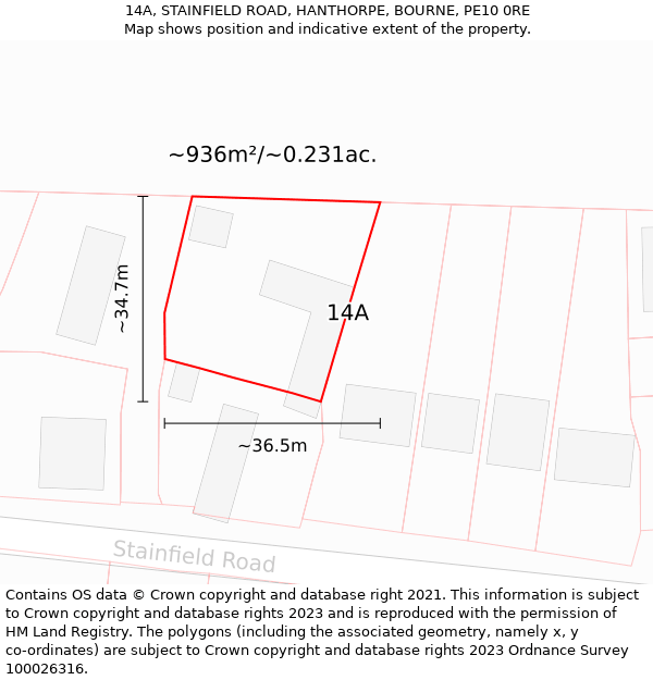 14A, STAINFIELD ROAD, HANTHORPE, BOURNE, PE10 0RE: Plot and title map