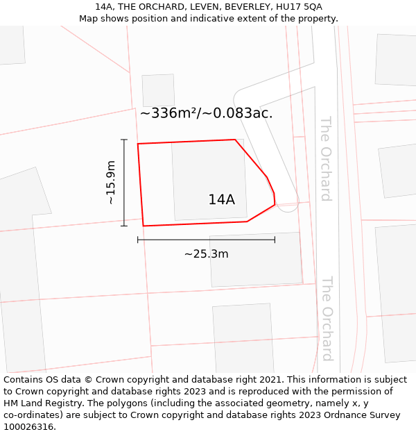 14A, THE ORCHARD, LEVEN, BEVERLEY, HU17 5QA: Plot and title map