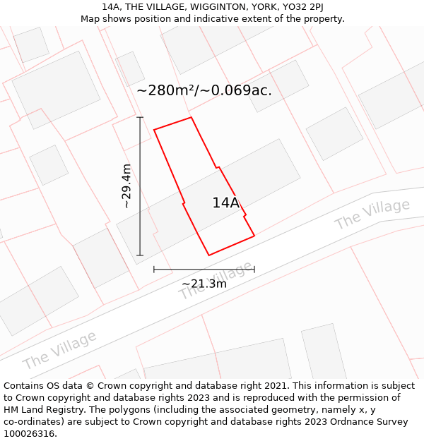 14A, THE VILLAGE, WIGGINTON, YORK, YO32 2PJ: Plot and title map