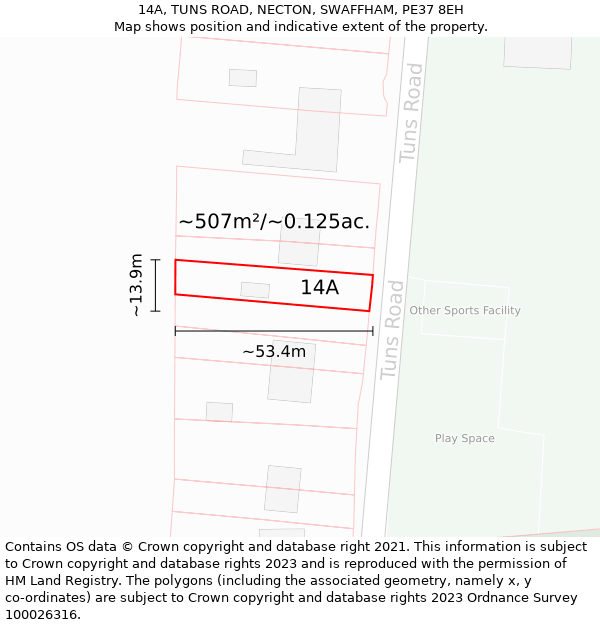 14A, TUNS ROAD, NECTON, SWAFFHAM, PE37 8EH: Plot and title map