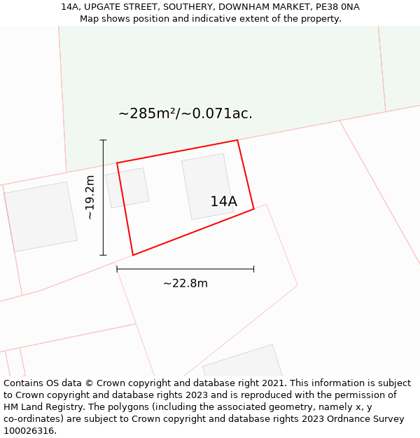 14A, UPGATE STREET, SOUTHERY, DOWNHAM MARKET, PE38 0NA: Plot and title map