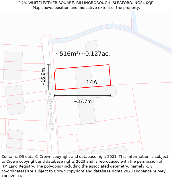 14A, WHITELEATHER SQUARE, BILLINGBOROUGH, SLEAFORD, NG34 0QP: Plot and title map