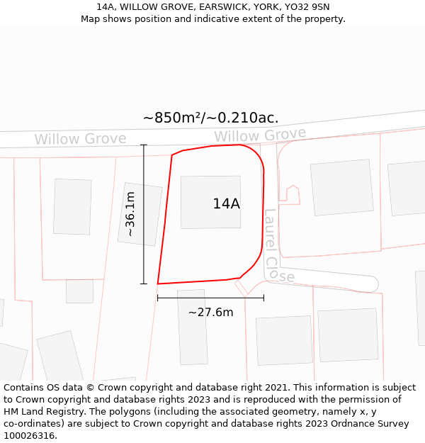 14A, WILLOW GROVE, EARSWICK, YORK, YO32 9SN: Plot and title map