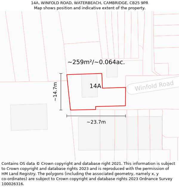 14A, WINFOLD ROAD, WATERBEACH, CAMBRIDGE, CB25 9PR: Plot and title map