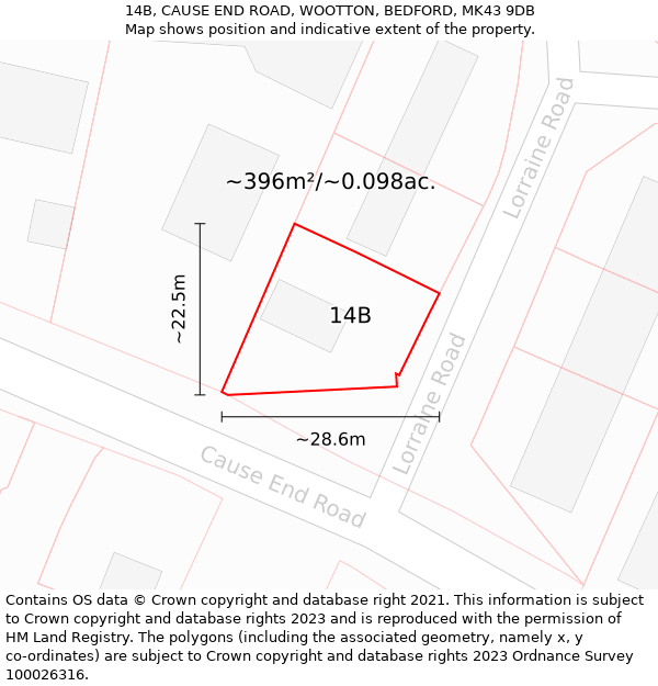 14B, CAUSE END ROAD, WOOTTON, BEDFORD, MK43 9DB: Plot and title map