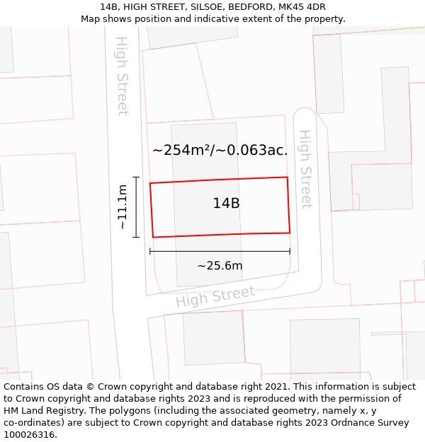 14B, HIGH STREET, SILSOE, BEDFORD, MK45 4DR: Plot and title map