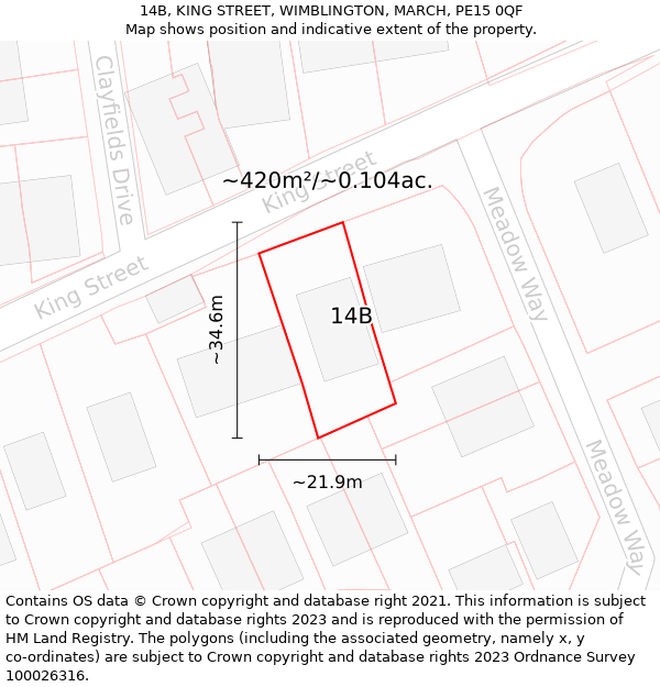 14B, KING STREET, WIMBLINGTON, MARCH, PE15 0QF: Plot and title map