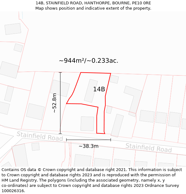 14B, STAINFIELD ROAD, HANTHORPE, BOURNE, PE10 0RE: Plot and title map