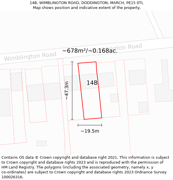 14B, WIMBLINGTON ROAD, DODDINGTON, MARCH, PE15 0TL: Plot and title map