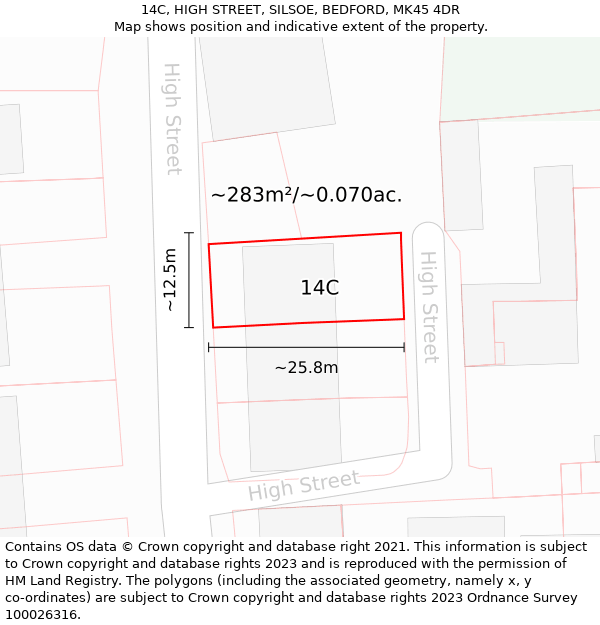 14C, HIGH STREET, SILSOE, BEDFORD, MK45 4DR: Plot and title map