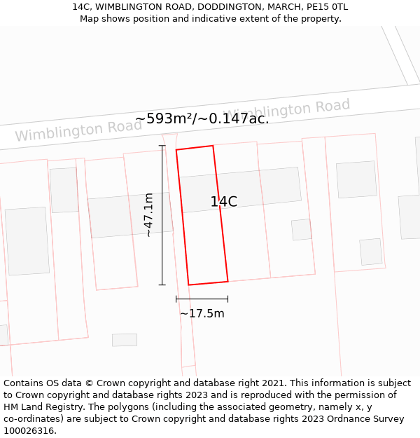 14C, WIMBLINGTON ROAD, DODDINGTON, MARCH, PE15 0TL: Plot and title map