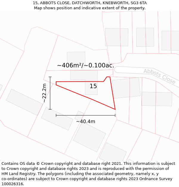 15, ABBOTS CLOSE, DATCHWORTH, KNEBWORTH, SG3 6TA: Plot and title map