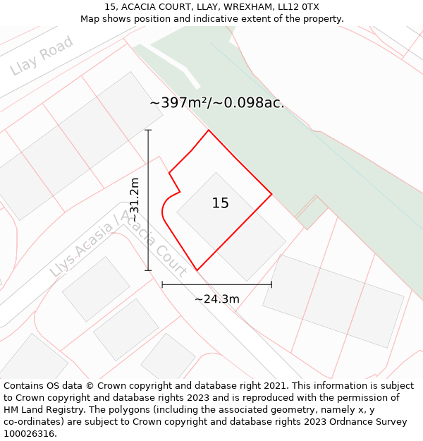 15, ACACIA COURT, LLAY, WREXHAM, LL12 0TX: Plot and title map