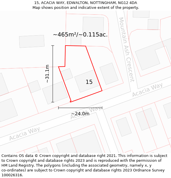 15, ACACIA WAY, EDWALTON, NOTTINGHAM, NG12 4DA: Plot and title map