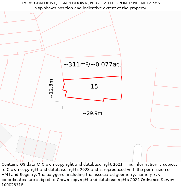 15, ACORN DRIVE, CAMPERDOWN, NEWCASTLE UPON TYNE, NE12 5AS: Plot and title map